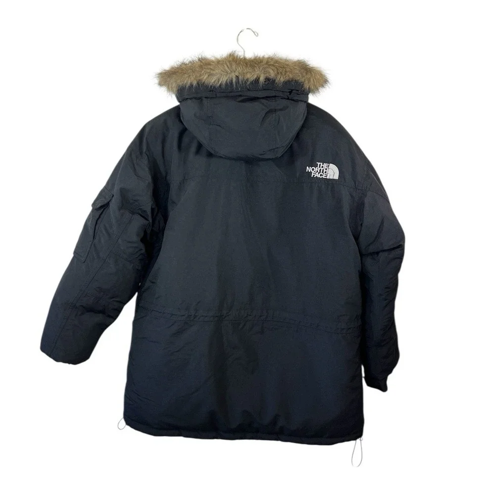 The North Face Mens Goose Down Parka Puffer Jacket L Black Fur‎ Hood Winter Warm